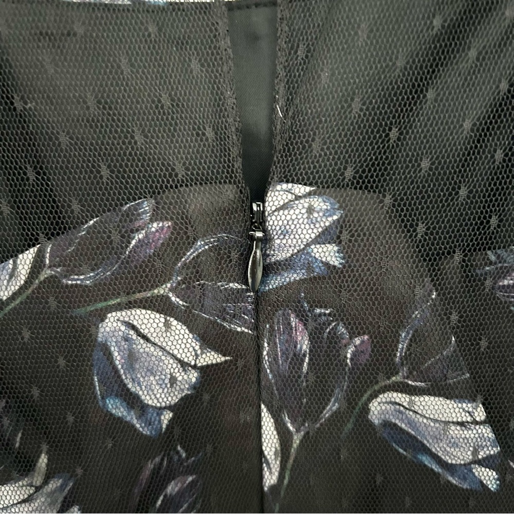 Jill Stuart Silk Floral Cocktail Dress Illusion Dark Romantic Blue Black Size 4 - Picture 12 of 15